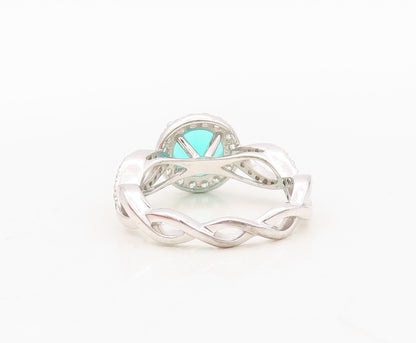 925 Sterling Silver Vintage Ring Designer Round Sea Green White CZ Sz 7 RG30368