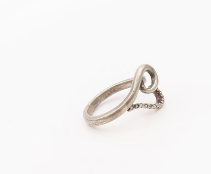 925 Sterling Silver Vintage Ring Swirled Real Diamonds Heart Sz 4.5  RG27625
