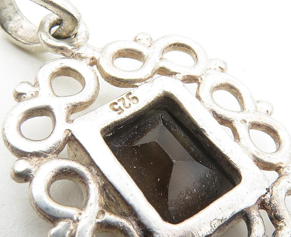925 Sterling Silver  Vintage Smoky Topaz Infinity Border Drop Pendant  PT7106