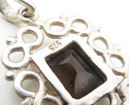 925 Sterling Silver  Vintage Smoky Topaz Infinity Border Drop Pendant  PT7106