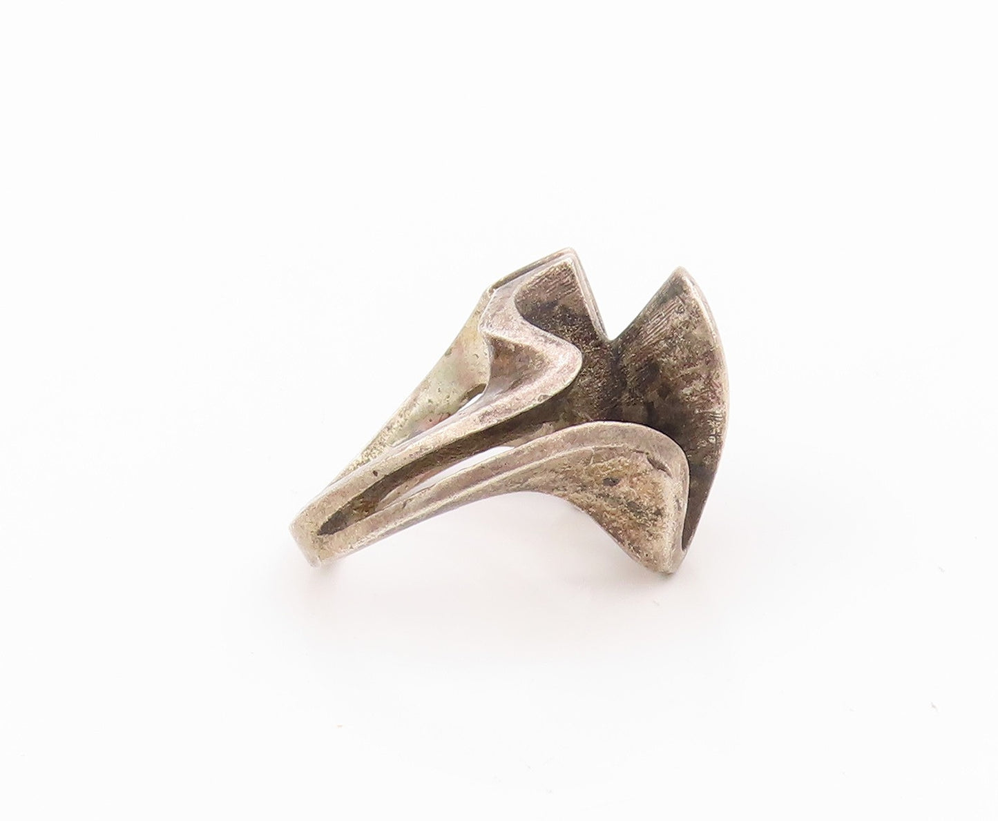 925 Sterling Silver Vintage Ring Dark Tone Brutalist Cutout  Sz 6  RG32396