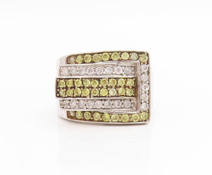 925 Sterling Silver Vintage Ring Sparkling CZ Belt Buckle Band  Sz 8.5  RG34438