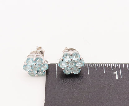 925 Sterling Silver Vintage Earrings Round Blue CZ Beaded Flower  EG12999