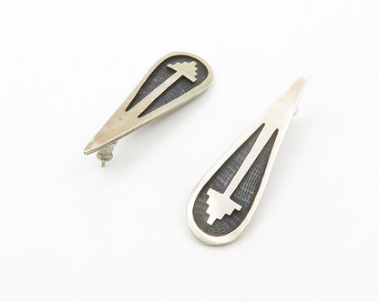 925 Sterling Silver  Vintage Two Tone Oxidized Pattern Dangle Earrings  EG7039