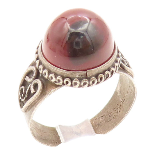 925 Sterling Silver Vintage Ring Classic Carnelian Statement Band  Sz 9  RG35780