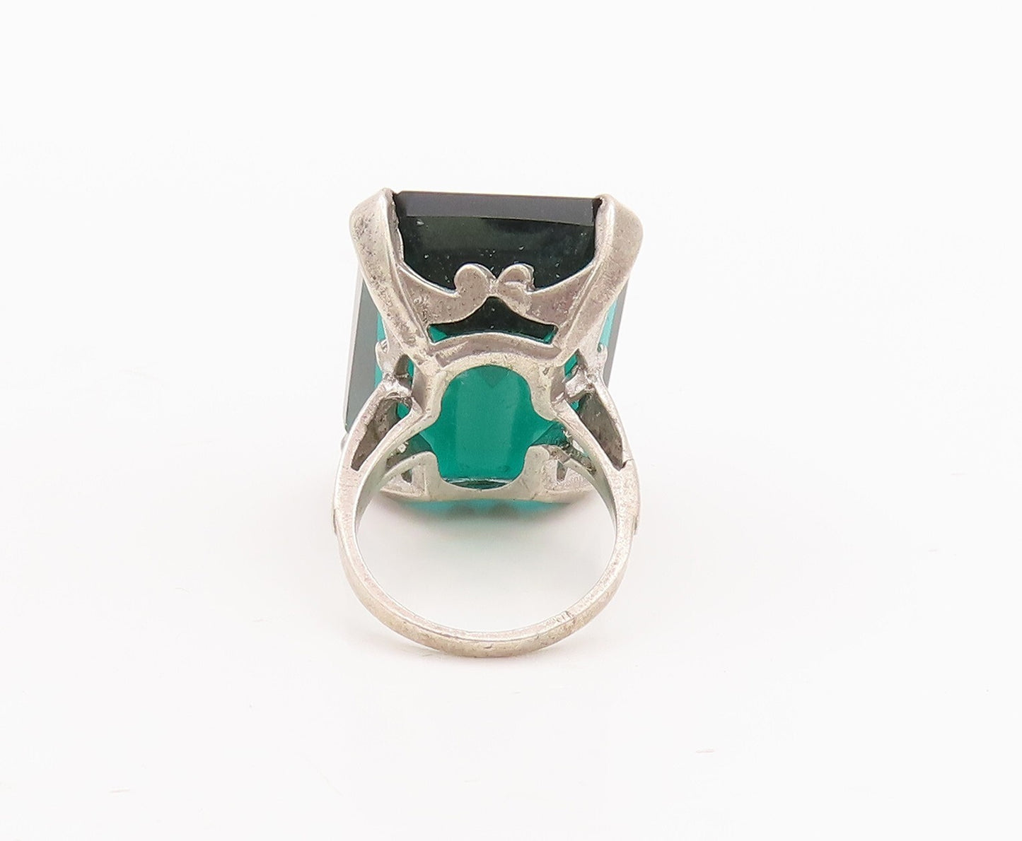 925 Sterling Silver Vintage Ring UNCAS Antique Large Green CZ  Sz 5  RG29088