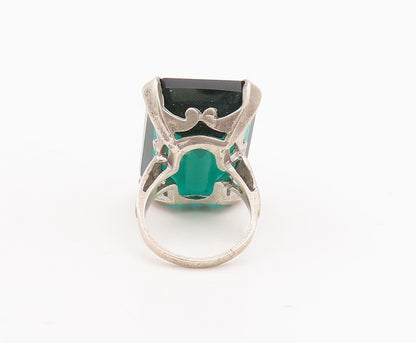 925 Sterling Silver Vintage Ring UNCAS Antique Large Green CZ  Sz 5  RG29088