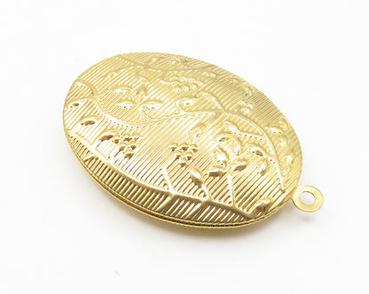 925 Silver  Shiny Gold Plated Raised Floral Vine Oval Pendant (OPENS)  PT8503