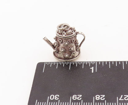 925 Sterling Silver Vintage Pendant Solid Coiled Floral Carved Tea Pot  PT23163