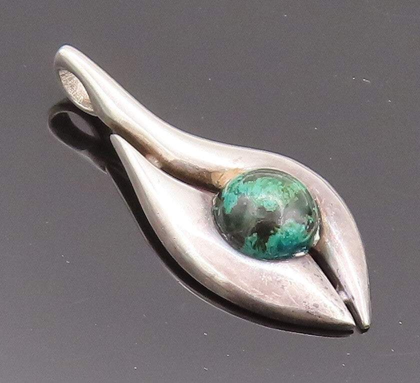 925 Sterling Silver Vintage Pendant ISRAEL Cabochon Gemstone Carved  PT22754