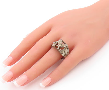 925 Sterling Silver Vintage Ring Antique American Eagle Cutout  Sz 13.5  RG33012