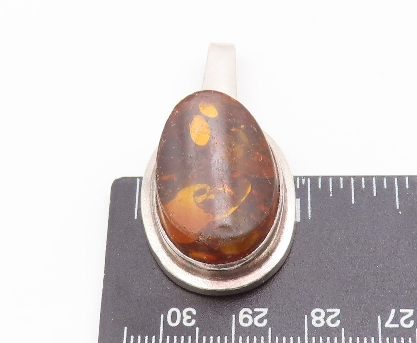 925 Sterling Silver Vintage Pendant POLAND Designer Oval Honey Amber  PT22576