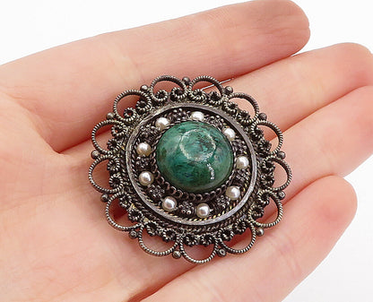 ISRAEL 925 Sterling Silver  Vintage Eilat & Petite Pearls Brooch Pin  BP1412