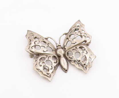 925 Sterling Silver  Vintage Antique Heavy Butterfly Motif Brooch Pin  BP8660