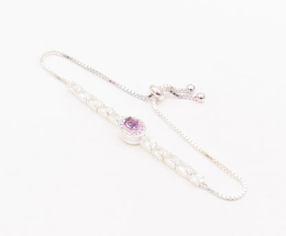 925 Sterling Silver Vintage Bracelet Oval Cut Amethyst & Topaz Band  BT10523