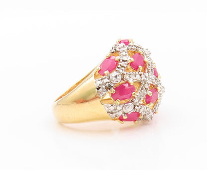 925 Sterling Silver Vintage Ring Gold Plated Oval Cut Ruby & CZ  Sz 5  RG32411