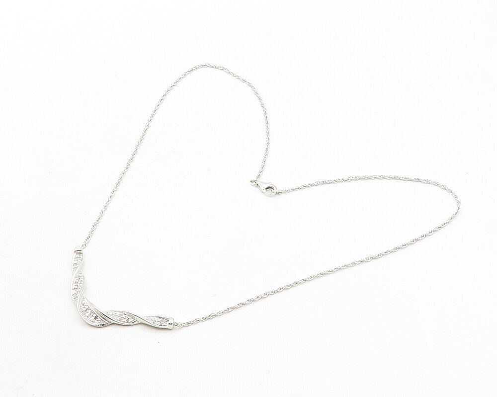 925 Sterling Silver  Shiny Genuine Diamonds Twist Chain Necklace  NE1991
