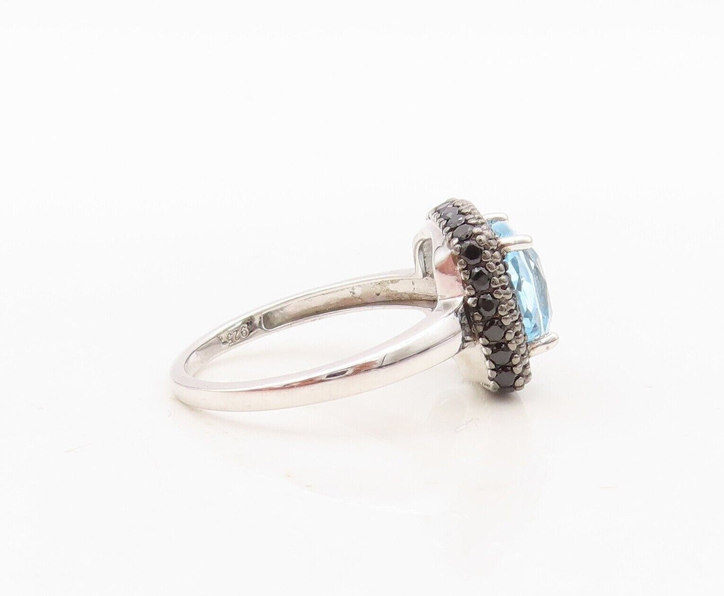 925 Sterling Silver Vintage Ring Square Cut Blue Topaz Halo Spinel  Sz 7 RG30451