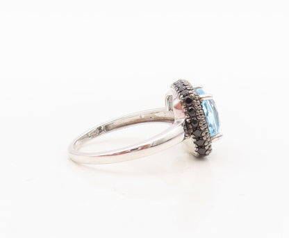 925 Sterling Silver Vintage Ring Square Cut Blue Topaz Halo Spinel  Sz 7 RG30451