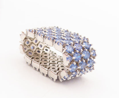 925 Sterling Silver Vintage Ring Broad Band Round Sapphire Inlay  Sz 7.5 RG29667