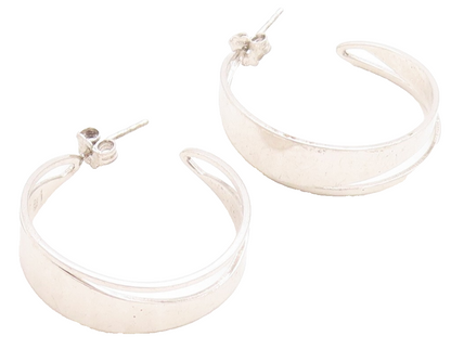 925 Sterling Silver Vintage Earrings Modernist Cutout Open Hoops  EG13307