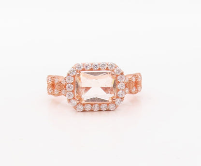 925 Sterling Silver Vintage Ring Rose Gold Plated Morganite & CZ  Sz 7.5 RG30591
