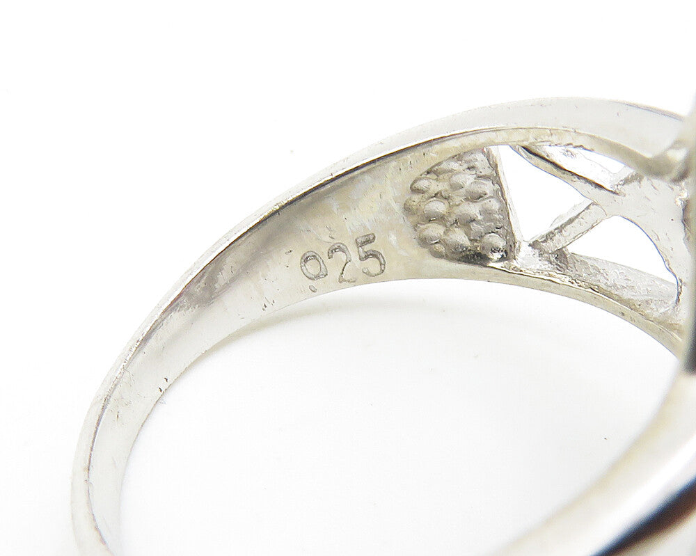 925 Sterling Silver  Amethyst Open Square Shiny Cocktail Ring Sz 7  RG10354