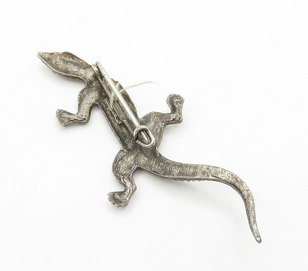 925 Sterling Silver  Vintage Dark Tone Crawling Lizard Motif Brooch Pin BP5882
