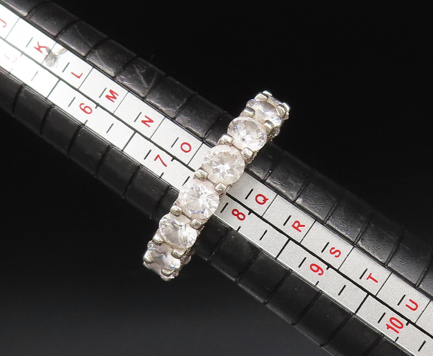 925 Silver  Vintage Star Detail & Cubic Zirconia Eternity Ring Sz 7.5  RG26097