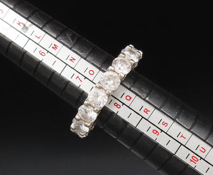 925 Silver  Vintage Star Detail & Cubic Zirconia Eternity Ring Sz 7.5  RG26097