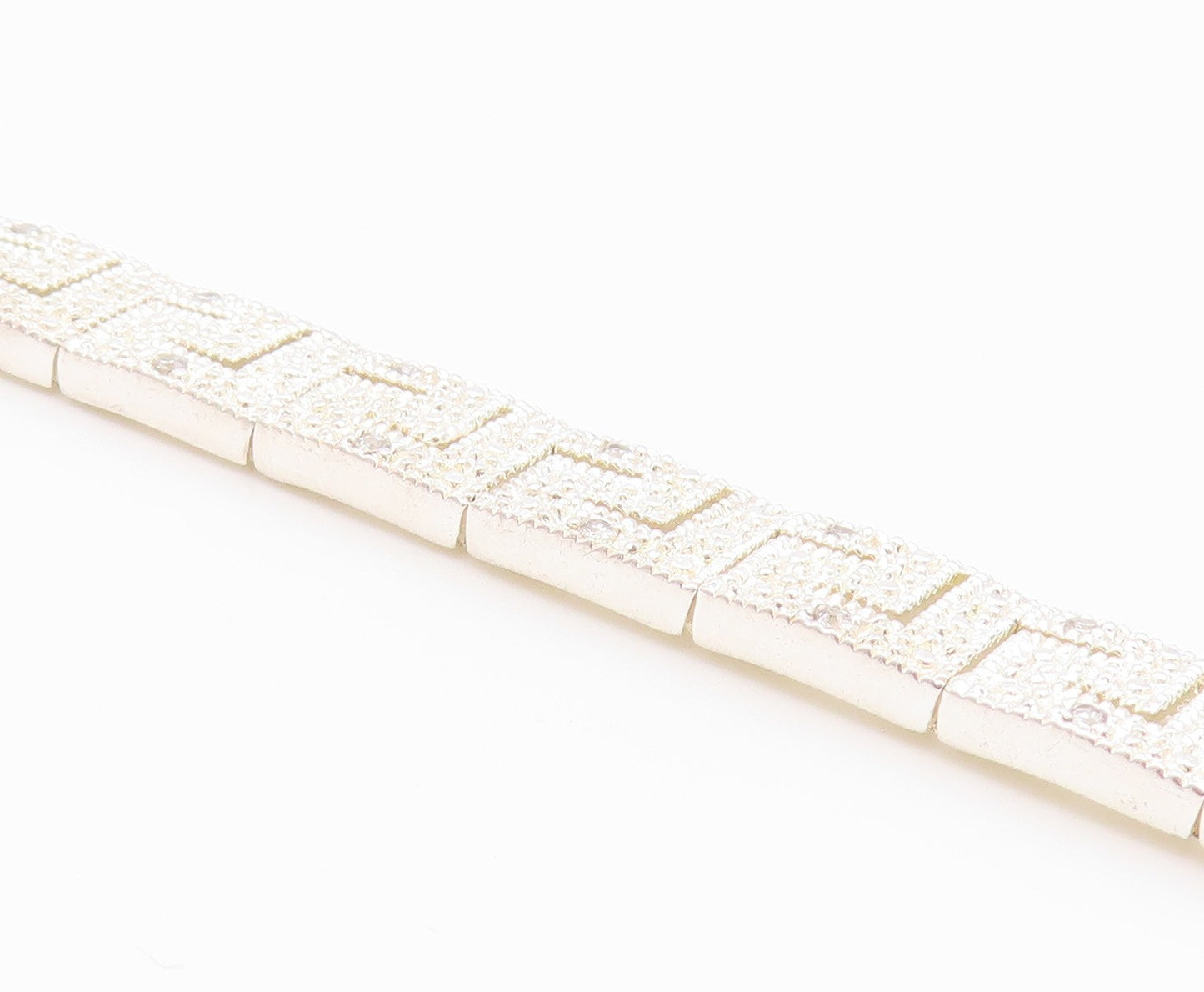 925 Sterling Silver  Vintage Shiny Greek Key Hinge Chain Bracelet  BT8375