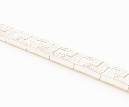 925 Sterling Silver  Vintage Shiny Greek Key Hinge Chain Bracelet  BT8375