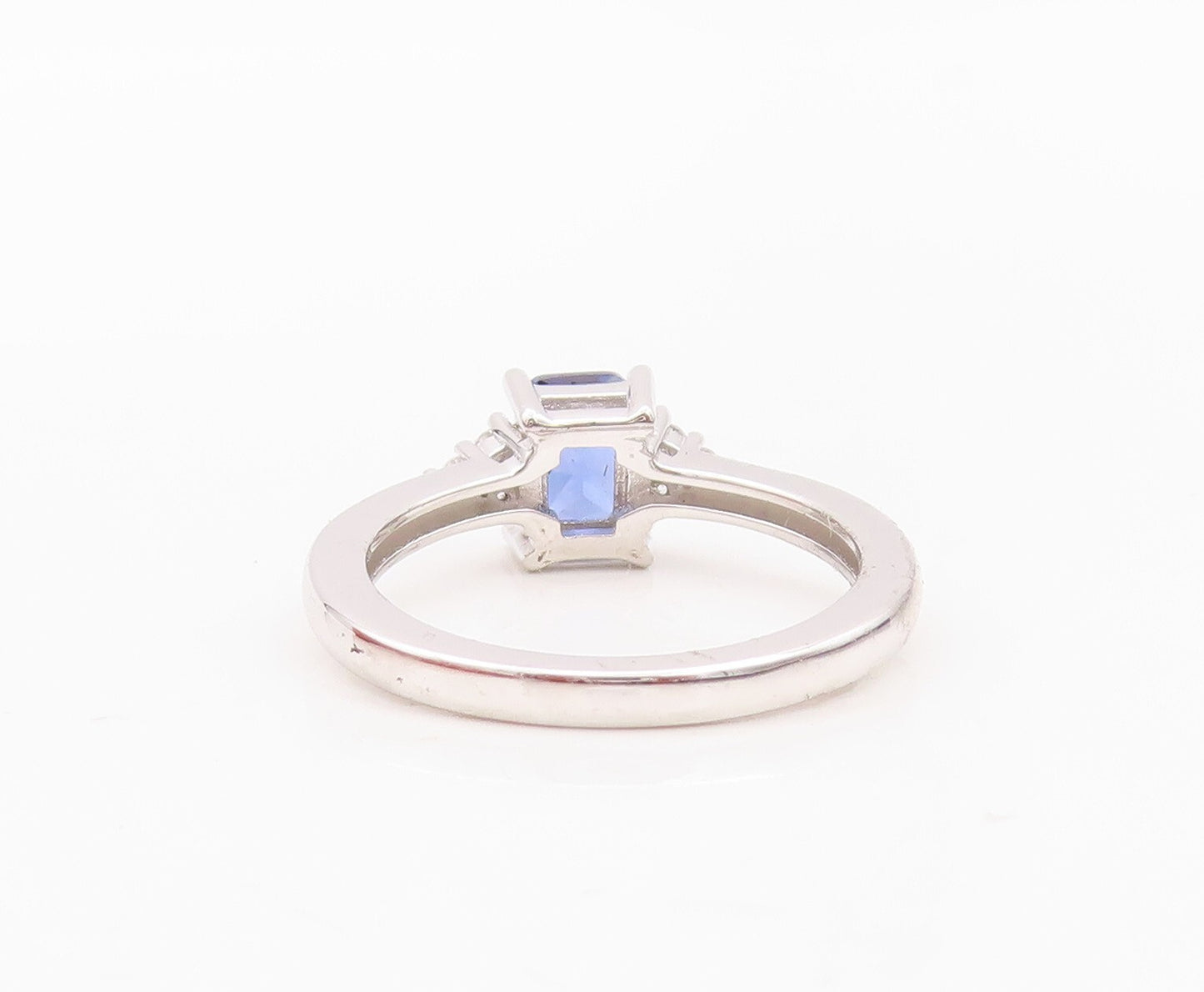 925 Sterling Silver Vintage Ring Rectangle Cut Sapphire Beaded CZ  Sz 7  RG30139