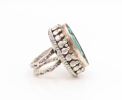 925 Sterling Silver Vintage Ring SARDA Turquoise Scrollwork Band  Sz 5  RG35173