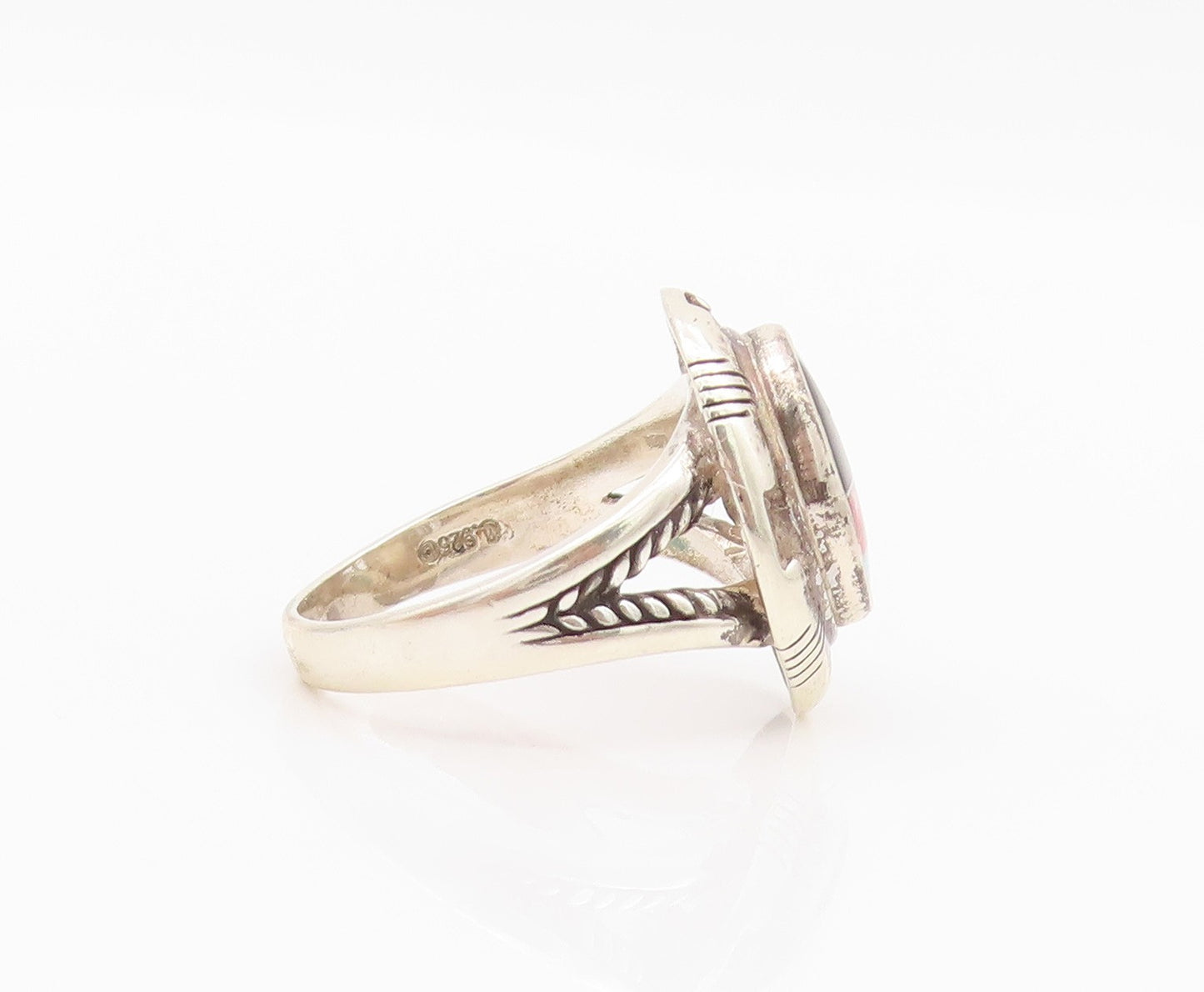 925 Sterling Silver Vintage Ring CAROLYN POLLACK Gemstones Inlay  Sz 10  RG33075