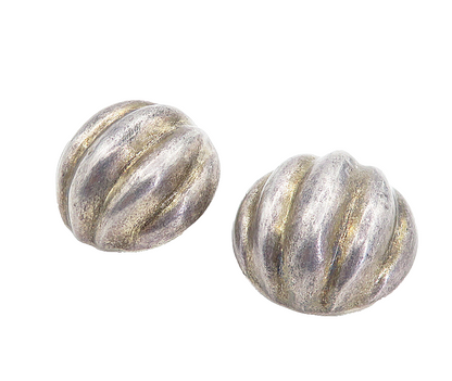 925 Sterling Silver  Vintage Dark Tone Fluted Dome Non Pierce Earrings  EG3053