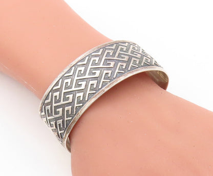 925 Sterling Silver Vintage Bracelet Solid Broad Band Maze Key Carved  BT10920