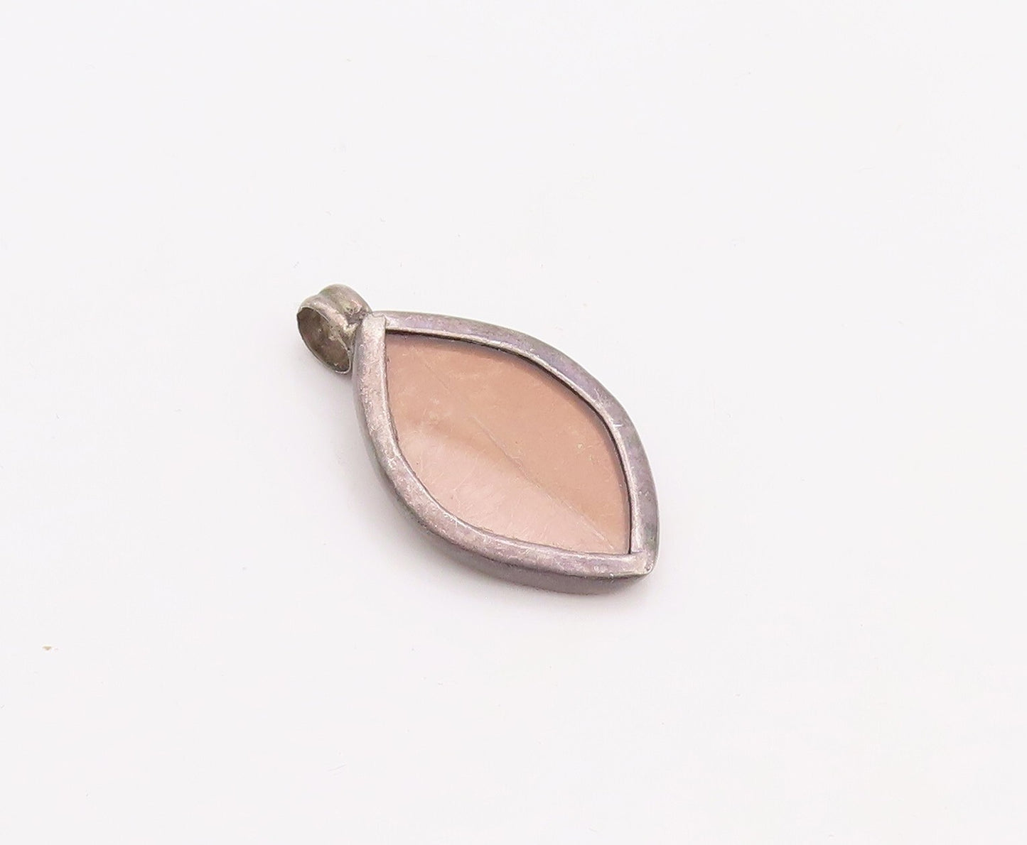 925 Sterling Silver Vintage Pendant Marquise Shape Wooden Inlay  PT23581