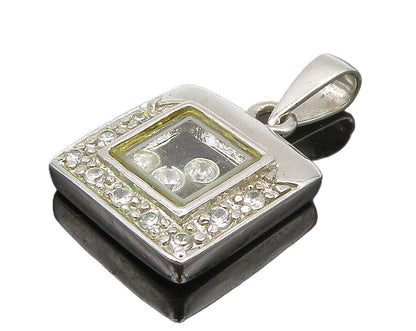 925 Sterling Silver  Shiny Cubic Zirconia Petite Square Drop Pendant  PT12560