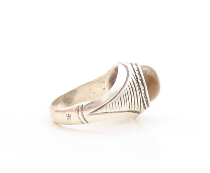 925 Sterling Silver Vintage Ring Antique Etched Gemstone Inlay  Sz 7.5  RG31537