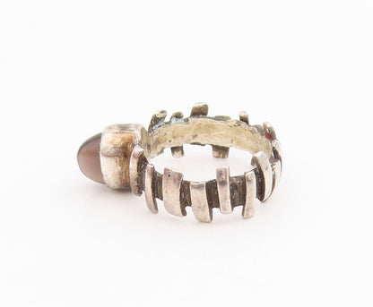 925 Sterling Silver Vintage Ring Cabochon Onyx Ribbed Design Band  Sz 5  RG33843