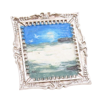 925 Sterling Silver Vintage Pendant Etched Teng Teng Painting Frame  PT24782