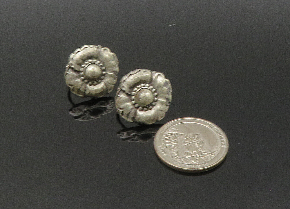 925 Sterling Silver  Vintage Antique Shiny Flower Non Pierce Earrings  EG10818