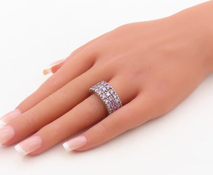 925 Sterling Silver Vintage Ring Solid Round Cut Amethyst Bands  Sz 7  RG31093