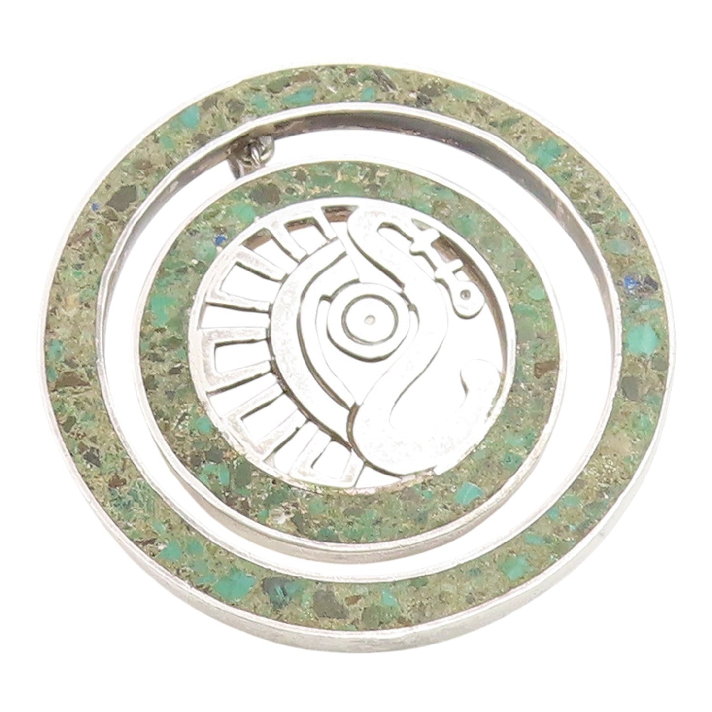 925 Sterling Silver Vintage Pendant MIGUEL MELENDEZ TAXCO Turquoise  PT26038