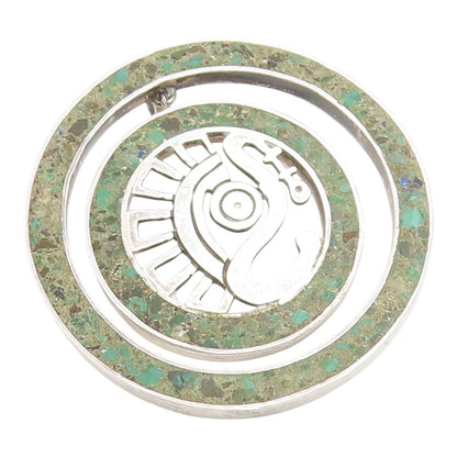 925 Sterling Silver Vintage Pendant MIGUEL MELENDEZ TAXCO Turquoise  PT26038