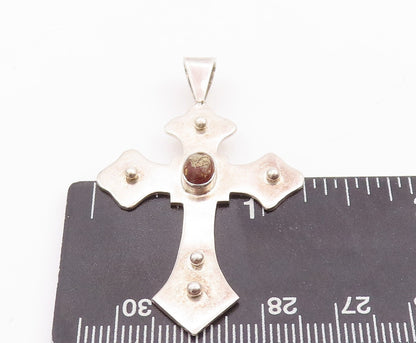925 Sterling Silver Vintage Pendant Oval Brown Turquoise Solid Cross   PT23349
