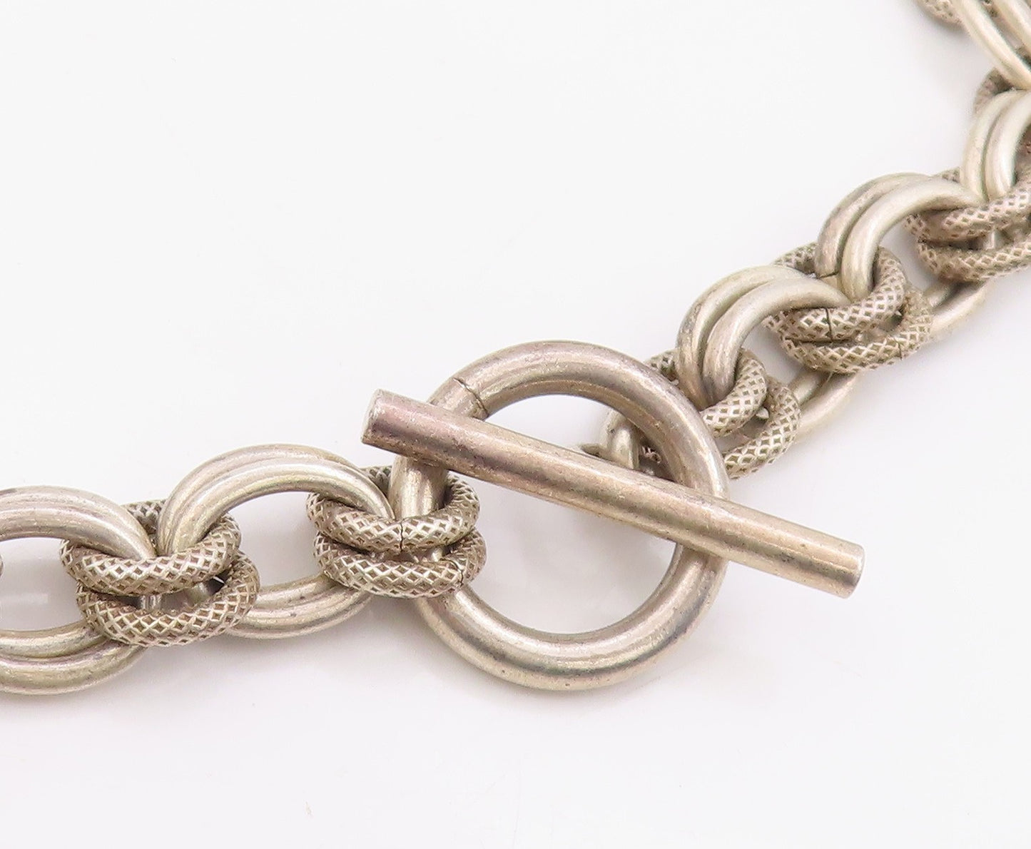 925 Sterling Silver Vintage Necklace Double Circle Toggle Clasp Chain  NE4736