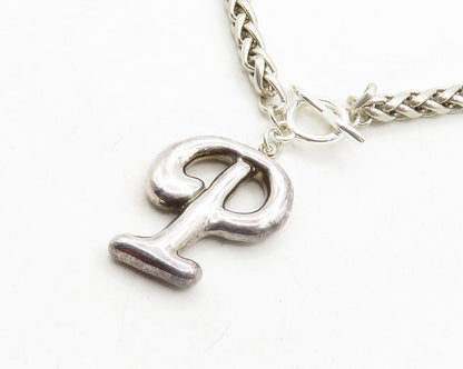 UNO DE 50 925 Silver  Vintage P Initial Pendant Wheat Chain Necklace  NE2175