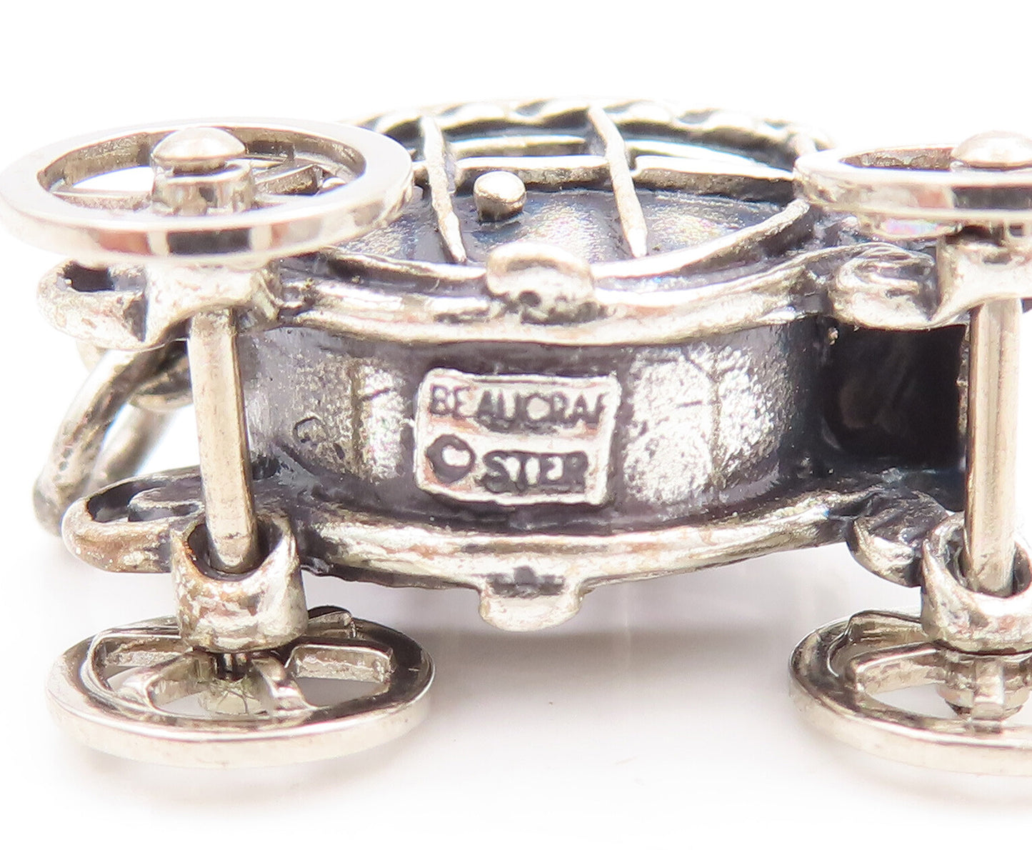 925 Sterling Silver Vintage Pendant BEAUCRAFT Carved Vintage Moving Cart PT22860